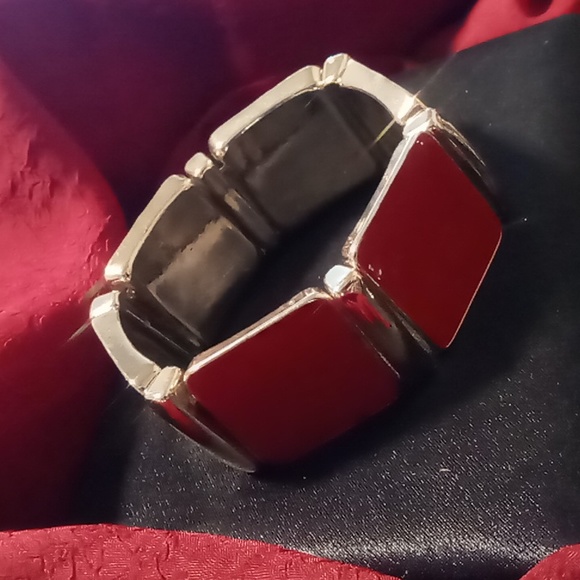 Vintage expandable bracelet red and gold tone. Large squares XXL size 9 - Picture 3 of 4